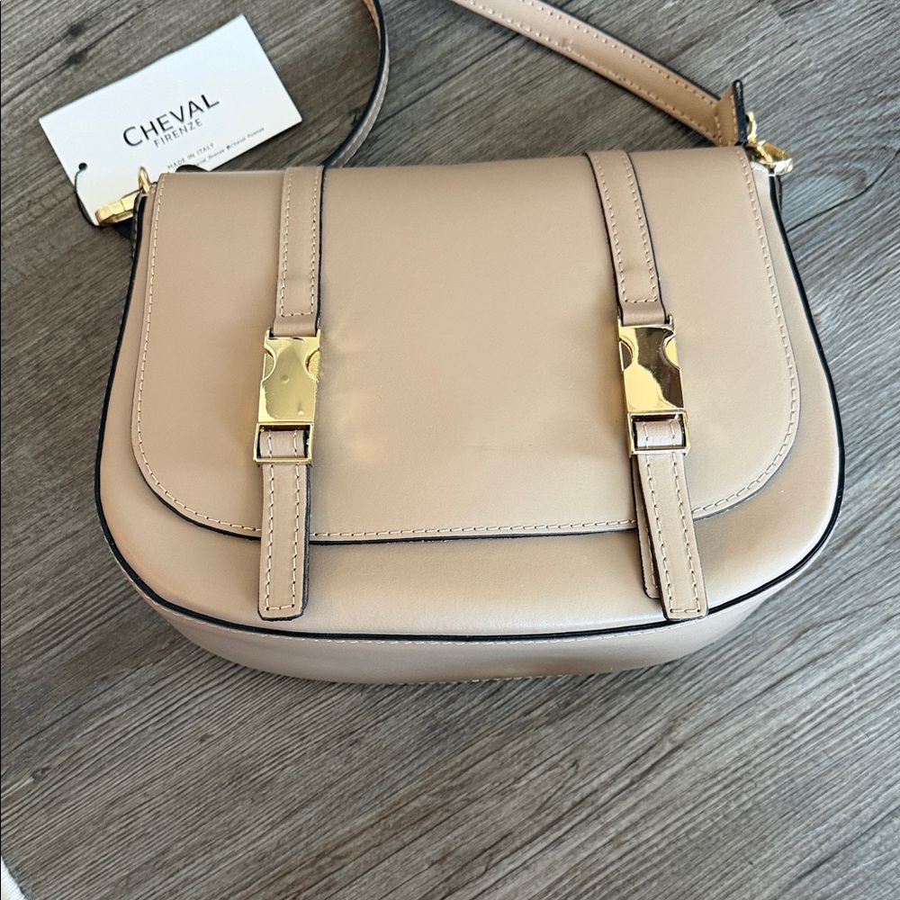 Beige Leather Crossbody Bag